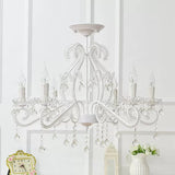 Bedroom Chandelier Kids, 6-Light Macaron Ceiling Light Fixture with Candle and Clear Crystal Decoration 6 White Clearhalo 'Ceiling Lights' 'Close To Ceiling Lights' 'Close to ceiling' 'Semi-flushmount' Lighting' 13359