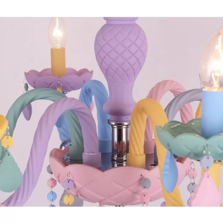 Kids Chandelier Lamp for Girls Rooms, Multicolor Hanging Pendant Lighting with Adjustable Chain and Candle Clearhalo 'Ceiling Lights' 'Chandeliers' Lighting' options 13368