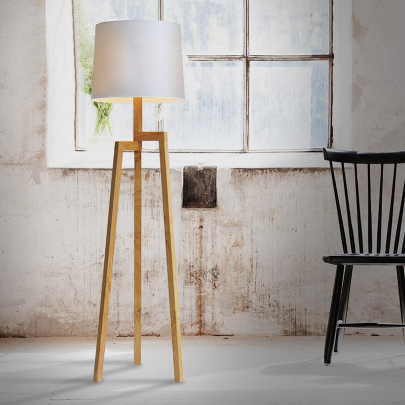 White Tapered Reading Floor Lamp Modernism Fabric Standing Light with Wooden Tripod White Clearhalo 'Floor Lamps' 'Lamps' Lighting' 134940