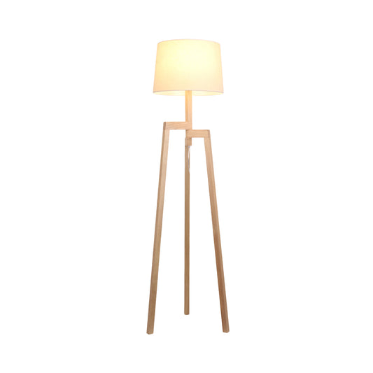 White Tapered Reading Floor Lamp Modernism Fabric Standing Light with Wooden Tripod Clearhalo 'Floor Lamps' 'Lamps' Lighting' 134942