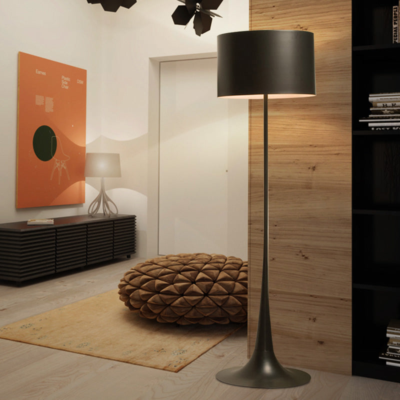 Black/White Drum Shade Floor Lamp Modern Style 1 Light Aluminum Floor Light for Living Room, 12"/16" Width Clearhalo 'Floor Lamps' 'Lamps' Lighting' 134957