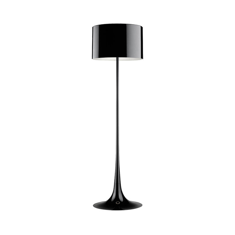 Black/White Drum Shade Floor Lamp Modern Style 1 Light Aluminum Floor Light for Living Room, 12"/16" Width Clearhalo 'Floor Lamps' 'Lamps' Lighting' 134958