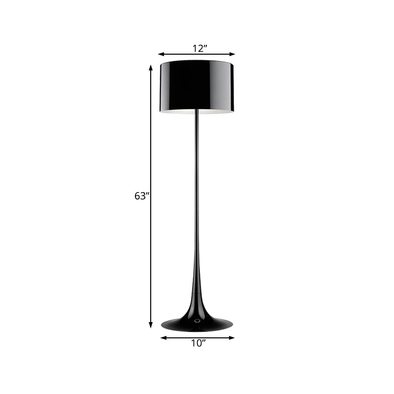 Black/White Drum Shade Floor Lamp Modern Style 1 Light Aluminum Floor Light for Living Room, 12"/16" Width Clearhalo 'Floor Lamps' 'Lamps' Lighting' 134959