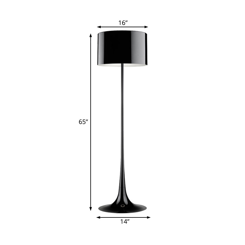 Black/White Drum Shade Floor Lamp Modern Style 1 Light Aluminum Floor Light for Living Room, 12"/16" Width Clearhalo 'Floor Lamps' 'Lamps' Lighting' 134960
