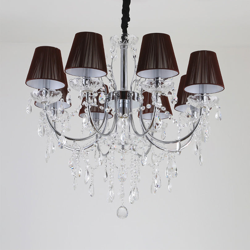 Kids Bedroom Lighting Crystal Chandelies 8 Light Fabric Shade Hanging Light in Nickel Finish Clearhalo 'Ceiling Lights' 'Chandeliers' Lighting' options 135111