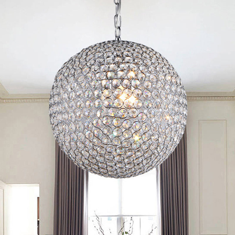 1/3/4/5-Light Bedroom Chandelier with Orb Crystal Shade Silver LED Pendant Lamp, 6"/8"/12" Diameter Silver Clearhalo 'Ceiling Lights' 'Chandeliers' 'Modern Chandeliers' 'Modern' Lighting' 135296