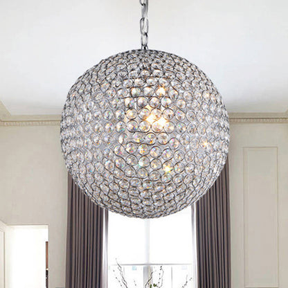 1/3/4/5-Light Bedroom Chandelier with Orb Crystal Shade Silver LED Pendant Lamp, 6"/8"/12" Diameter Silver Clearhalo 'Ceiling Lights' 'Chandeliers' 'Modern Chandeliers' 'Modern' Lighting' 135296