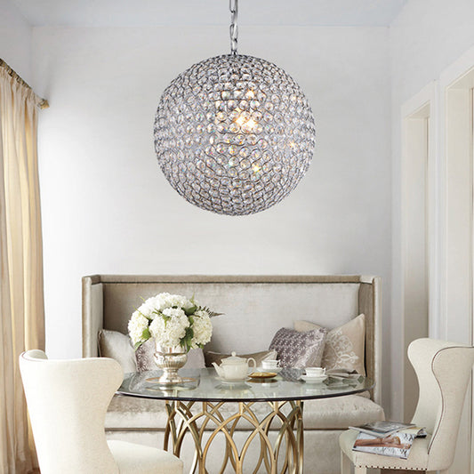 1/3/4/5-Light Bedroom Chandelier with Orb Crystal Shade Silver LED Pendant Lamp, 6"/8"/12" Diameter Clearhalo 'Ceiling Lights' 'Chandeliers' 'Modern Chandeliers' 'Modern' Lighting' 135297