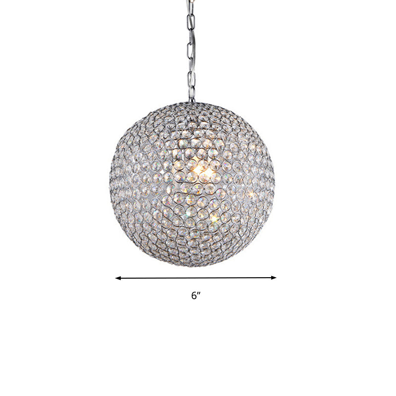 1/3/4/5-Light Bedroom Chandelier with Orb Crystal Shade Silver LED Pendant Lamp, 6"/8"/12" Diameter Clearhalo 'Ceiling Lights' 'Chandeliers' 'Modern Chandeliers' 'Modern' Lighting' 135299