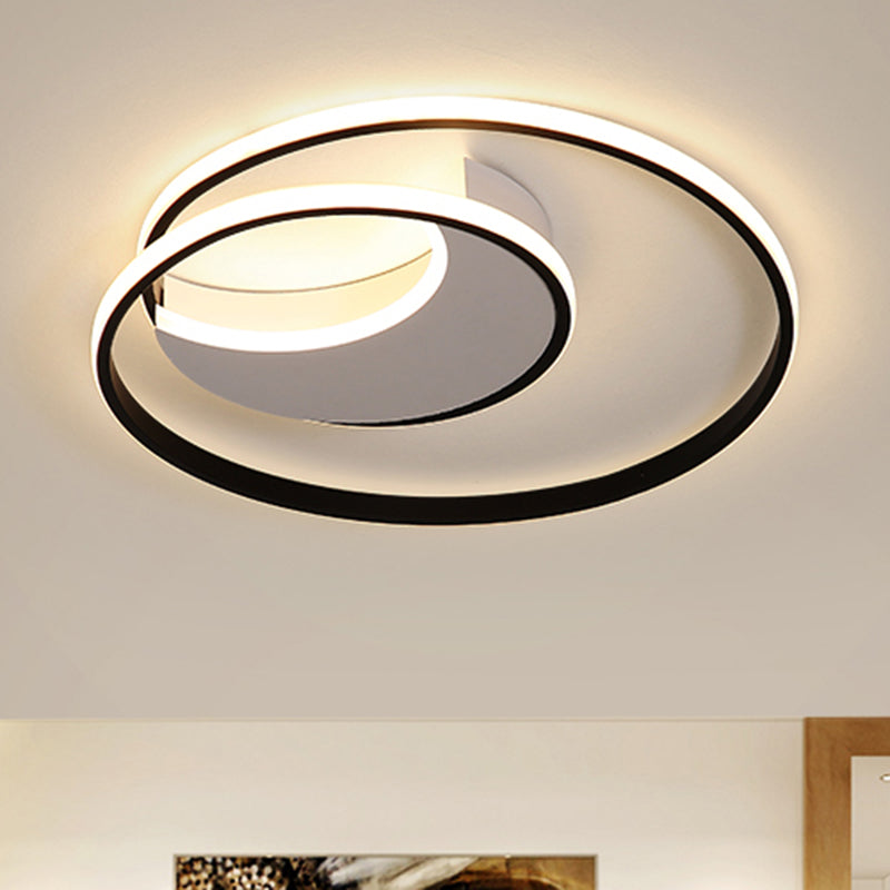 Spiral Flush Ceiling Light Simple Acrylic 16"/19.5"/23.5" Wide LED White/Black Flush Mount Lighting in Warm/White Light 23.5" Clearhalo 'Ceiling Lights' 'Close To Ceiling Lights' 'Close to ceiling' 'Semi-flushmount' Lighting' 135311