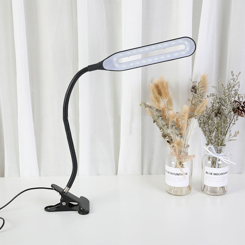 Black/White Oblong Shade LED Clip-on Desk Light Eye-Caring Plug-In Desk Light for Reading Black Clearhalo 'Desk Lamps' 'Lamps' Lighting' 135452