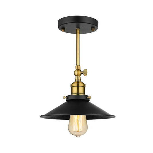 1 Bulb Conical Ceiling Lighting Vintage Stylish Black Metallic Semi Flush Ceiling Light for Dining Room Clearhalo 'Ceiling Lights' 'Close To Ceiling Lights' 'Close to ceiling' 'Semi-flushmount' Lighting' 135588