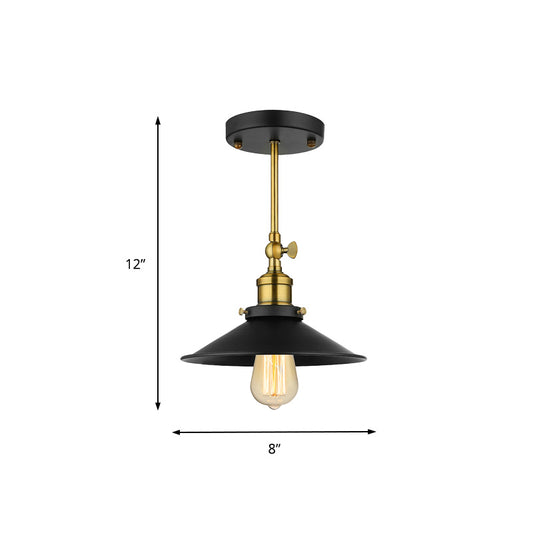 1 Bulb Conical Ceiling Lighting Vintage Stylish Black Metallic Semi Flush Ceiling Light for Dining Room Clearhalo 'Ceiling Lights' 'Close To Ceiling Lights' 'Close to ceiling' 'Semi-flushmount' Lighting' 135589