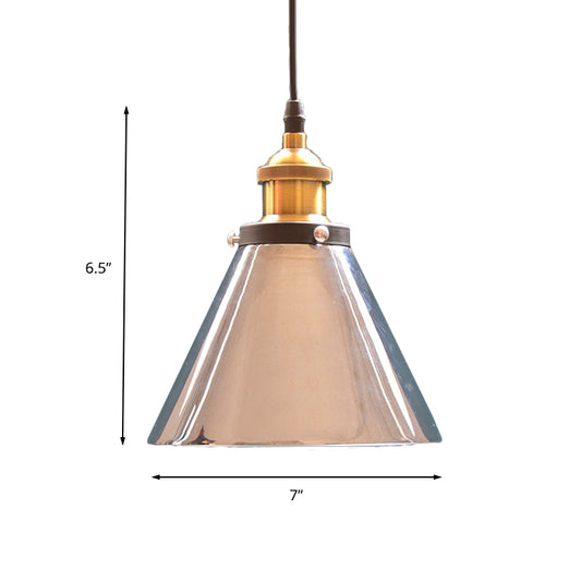 Industrial Cone Pendant Lighting Single Light Grey Glass Hanging Light Fixture in Brass for Living Room Clearhalo 'Art Deco Pendants' 'Cast Iron' 'Ceiling Lights' 'Ceramic' 'Crystal' 'Industrial Pendants' 'Industrial' 'Metal' 'Middle Century Pendants' 'Pendant Lights' 'Pendants' 'Tiffany' Lighting' 135669