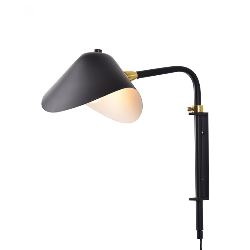 1 Light Living Room Wall Lamp with Waveforms Metal Shade Black Finish Adjustable Sconce Light Fixture Clearhalo 'Cast Iron' 'Glass' 'Industrial' 'Modern wall lights' 'Modern' 'Tiffany' 'Traditional wall lights' 'Wall Lamps & Sconces' 'Wall Lights' Lighting' 135677