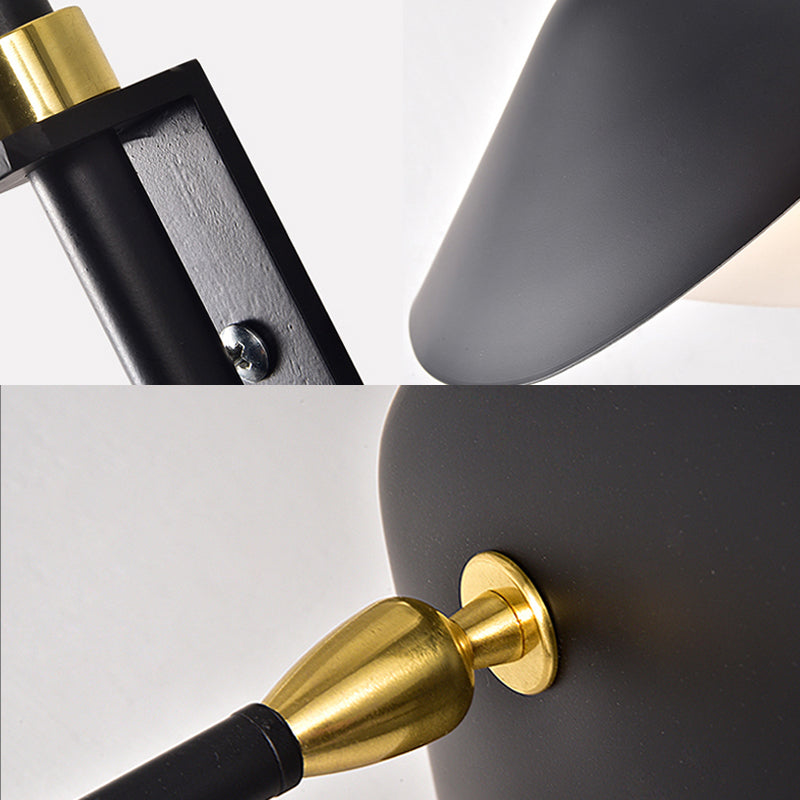 1 Light Living Room Wall Lamp with Waveforms Metal Shade Black Finish Adjustable Sconce Light Fixture Clearhalo 'Cast Iron' 'Glass' 'Industrial' 'Modern wall lights' 'Modern' 'Tiffany' 'Traditional wall lights' 'Wall Lamps & Sconces' 'Wall Lights' Lighting' 135679