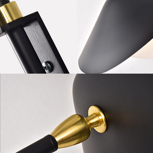 1 Light Living Room Wall Lamp with Waveforms Metal Shade Black Finish Adjustable Sconce Light Fixture Clearhalo 'Cast Iron' 'Glass' 'Industrial' 'Modern wall lights' 'Modern' 'Tiffany' 'Traditional wall lights' 'Wall Lamps & Sconces' 'Wall Lights' Lighting' 135679