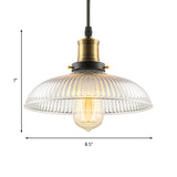 1-Light Ceiling Pendant Light Industrial Dome-Shaped Ribbed Glass Hanging Lamp for Coffee Shop in Brass Clearhalo 'Ceiling Lights' 'Glass shade' 'Glass' 'Industrial Pendants' 'Industrial' 'Middle Century Pendants' 'Pendant Lights' 'Pendants' 'Tiffany' Lighting' 135713