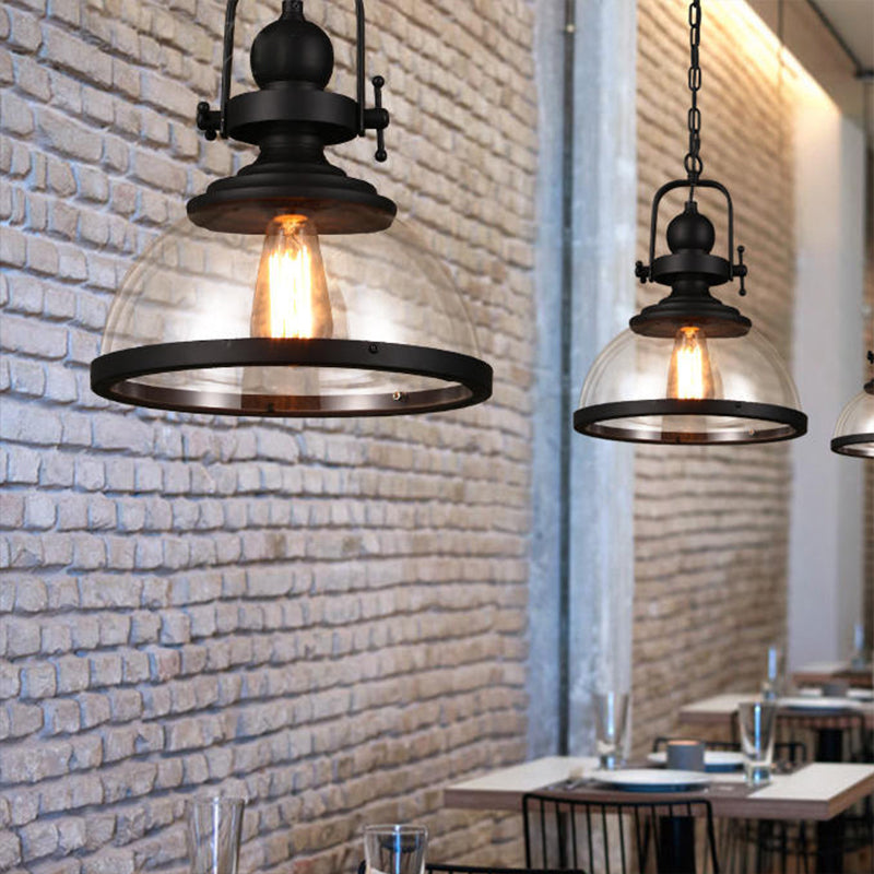 Black Single Light Pendant Lighting Industrial Clear Glass Lantern Hanging Lamp for Dining Room Clear Clearhalo 'Ceiling Lights' 'Glass shade' 'Glass' 'Industrial Pendants' 'Industrial' 'Middle Century Pendants' 'Pendant Lights' 'Pendants' 'Tiffany' Lighting' 135715