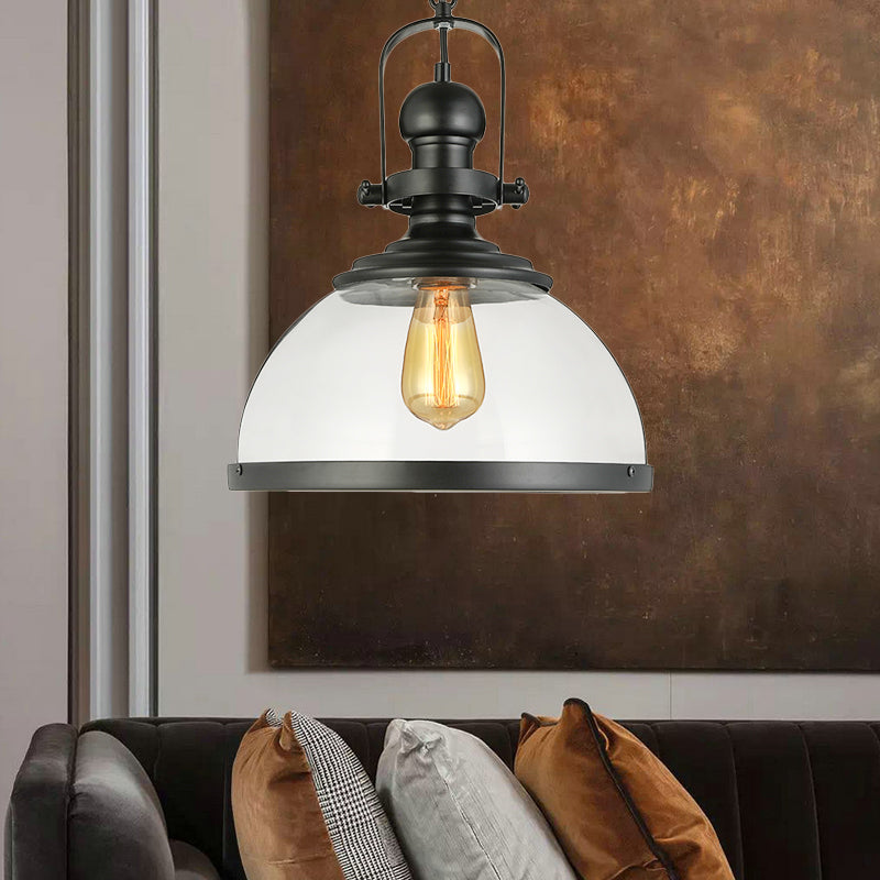 Black Single Light Pendant Lighting Industrial Clear Glass Lantern Hanging Lamp for Dining Room Clearhalo 'Ceiling Lights' 'Glass shade' 'Glass' 'Industrial Pendants' 'Industrial' 'Middle Century Pendants' 'Pendant Lights' 'Pendants' 'Tiffany' Lighting' 135716