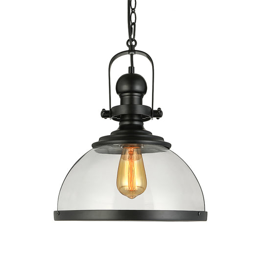 Black Single Light Pendant Lighting Industrial Clear Glass Lantern Hanging Lamp for Dining Room Clearhalo 'Ceiling Lights' 'Glass shade' 'Glass' 'Industrial Pendants' 'Industrial' 'Middle Century Pendants' 'Pendant Lights' 'Pendants' 'Tiffany' Lighting' 135717
