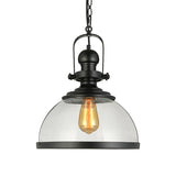 Black Single Light Pendant Lighting Industrial Clear Glass Lantern Hanging Lamp for Dining Room Clearhalo 'Ceiling Lights' 'Glass shade' 'Glass' 'Industrial Pendants' 'Industrial' 'Middle Century Pendants' 'Pendant Lights' 'Pendants' 'Tiffany' Lighting' 135717