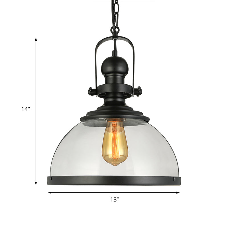 Black Single Light Pendant Lighting Industrial Clear Glass Lantern Hanging Lamp for Dining Room Clearhalo 'Ceiling Lights' 'Glass shade' 'Glass' 'Industrial Pendants' 'Industrial' 'Middle Century Pendants' 'Pendant Lights' 'Pendants' 'Tiffany' Lighting' 135718