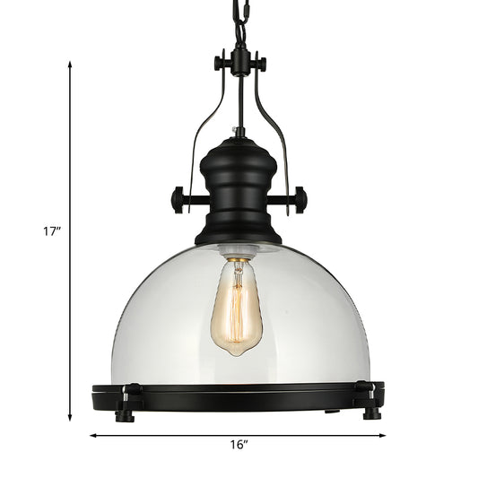 Black Dome Pendant Ceiling Light Coastal Clear Glass Single-Bulb Dining Room Hanging Lamp Clearhalo 'Ceiling Lights' 'Glass shade' 'Glass' 'Industrial Pendants' 'Industrial' 'Middle Century Pendants' 'Pendant Lights' 'Pendants' 'Tiffany' Lighting' 135752