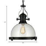 Black Dome Pendant Ceiling Light Coastal Clear Glass Single-Bulb Dining Room Hanging Lamp Clearhalo 'Ceiling Lights' 'Glass shade' 'Glass' 'Industrial Pendants' 'Industrial' 'Middle Century Pendants' 'Pendant Lights' 'Pendants' 'Tiffany' Lighting' 135752
