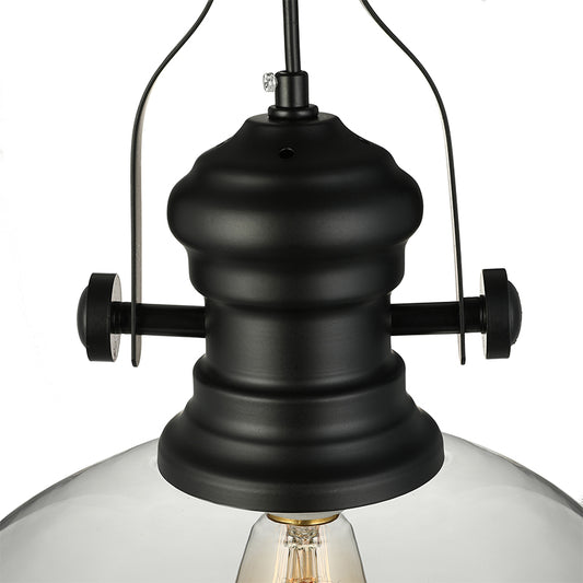 Black Dome Pendant Ceiling Light Coastal Clear Glass Single-Bulb Dining Room Hanging Lamp Clearhalo 'Ceiling Lights' 'Glass shade' 'Glass' 'Industrial Pendants' 'Industrial' 'Middle Century Pendants' 'Pendant Lights' 'Pendants' 'Tiffany' Lighting' 135753