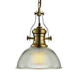 12"/15" Wide Dome Pendant Light Industrial 1 Light Ribbed Glass Hanging Lamp in Brass for Dining Room Clearhalo 'Ceiling Lights' 'Glass shade' 'Glass' 'Industrial Pendants' 'Industrial' 'Middle Century Pendants' 'Pendant Lights' 'Pendants' 'Tiffany' Lighting' 135759