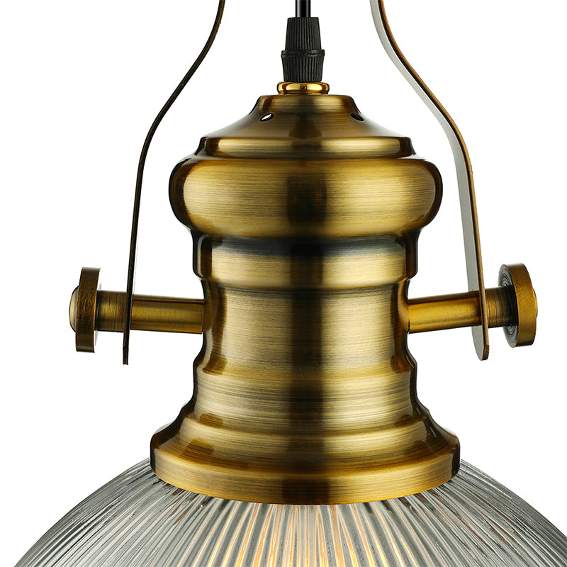 12"/15" Wide Dome Pendant Light Industrial 1 Light Ribbed Glass Hanging Lamp in Brass for Dining Room Clearhalo 'Ceiling Lights' 'Glass shade' 'Glass' 'Industrial Pendants' 'Industrial' 'Middle Century Pendants' 'Pendant Lights' 'Pendants' 'Tiffany' Lighting' 135762