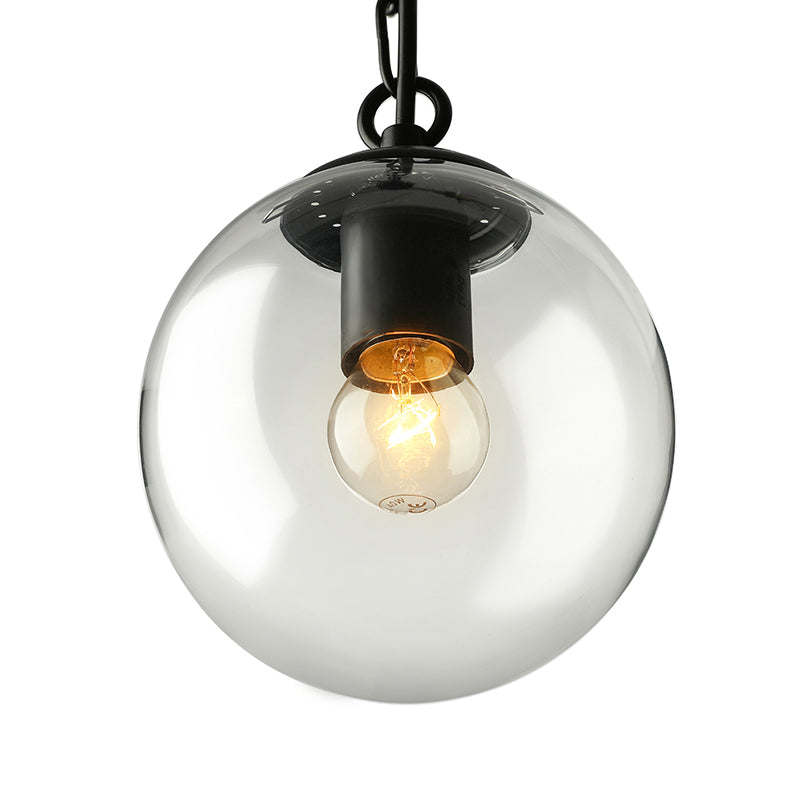 Black Globe Pendant Ceiling Light Farmhouse Clear Glass Single-Bulb Dining Room Hanging Lamp with Chain, 8"/10"/12" Wide Clearhalo 'Ceiling Lights' 'Glass shade' 'Glass' 'Industrial Pendants' 'Industrial' 'Middle Century Pendants' 'Pendant Lights' 'Pendants' 'Tiffany' Lighting' 135787