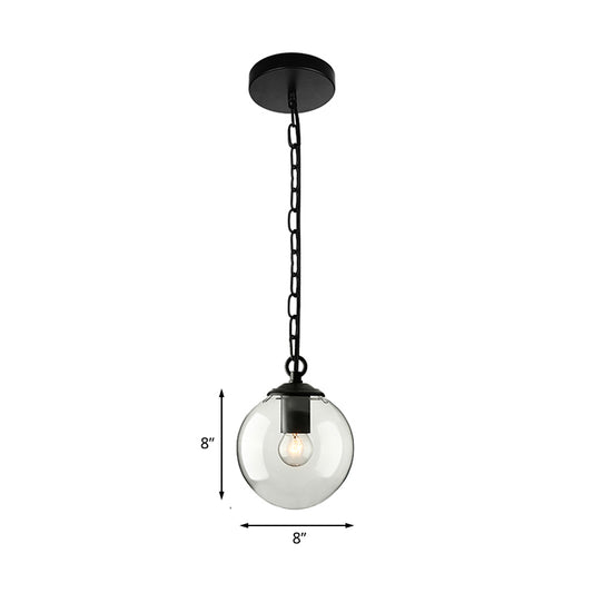 Black Globe Pendant Ceiling Light Farmhouse Clear Glass Single-Bulb Dining Room Hanging Lamp with Chain, 8"/10"/12" Wide Clearhalo 'Ceiling Lights' 'Glass shade' 'Glass' 'Industrial Pendants' 'Industrial' 'Middle Century Pendants' 'Pendant Lights' 'Pendants' 'Tiffany' Lighting' 135790
