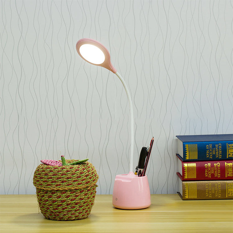 Blue/Pink/White Round Shade Standing Desk Lamp USB Charging LED Reading Light with Pen Holder Clearhalo 'Desk Lamps' 'Lamps' Lighting' 135811