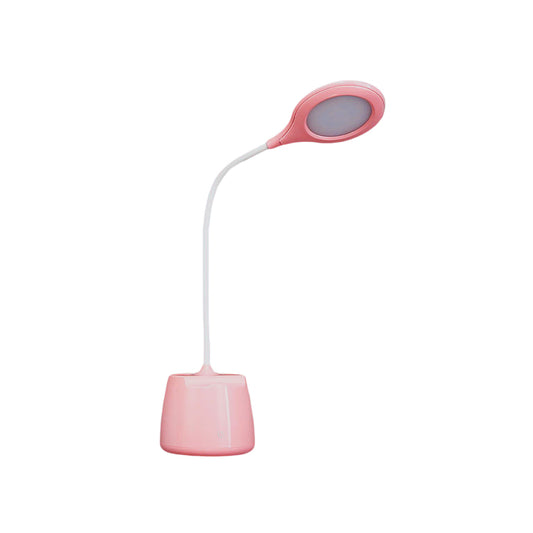 Blue/Pink/White Round Shade Standing Desk Lamp USB Charging LED Reading Light with Pen Holder Clearhalo 'Desk Lamps' 'Lamps' Lighting' 135812