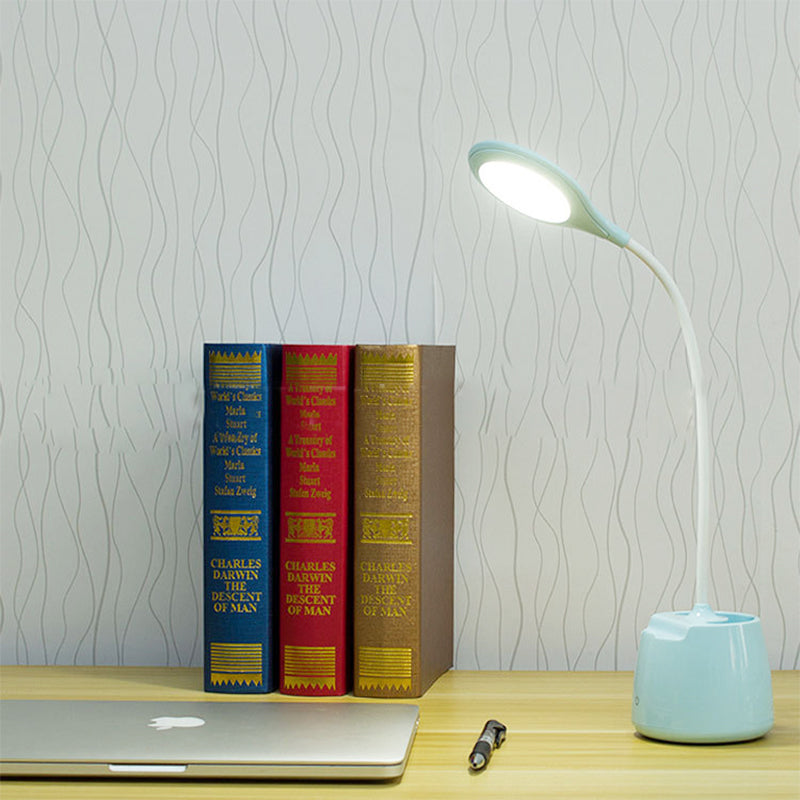 Blue/Pink/White Round Shade Standing Desk Lamp USB Charging LED Reading Light with Pen Holder Clearhalo 'Desk Lamps' 'Lamps' Lighting' 135814