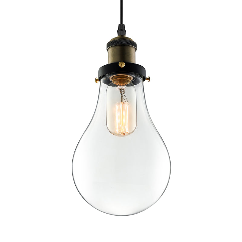 Single Light Bulb Shape Pendant Lighting Factory Brass Clear Glass Hanging Light Fixture for Dining Room Clearhalo 'Ceiling Lights' 'Glass shade' 'Glass' 'Industrial Pendants' 'Industrial' 'Middle Century Pendants' 'Pendant Lights' 'Pendants' 'Tiffany' Lighting' 135835