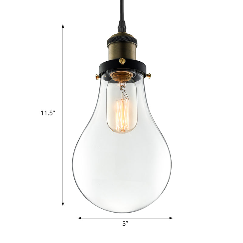 Single Light Bulb Shape Pendant Lighting Factory Brass Clear Glass Hanging Light Fixture for Dining Room Clearhalo 'Ceiling Lights' 'Glass shade' 'Glass' 'Industrial Pendants' 'Industrial' 'Middle Century Pendants' 'Pendant Lights' 'Pendants' 'Tiffany' Lighting' 135836