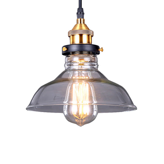 Dome Pendant Light Industrial Single-Bulb Brown/Clear Glass Hanging Lamp in Brass, 8"/10"/11" Wide Clearhalo 'Ceiling Lights' 'Glass shade' 'Glass' 'Industrial Pendants' 'Industrial' 'Middle Century Pendants' 'Pendant Lights' 'Pendants' 'Tiffany' Lighting' 135869