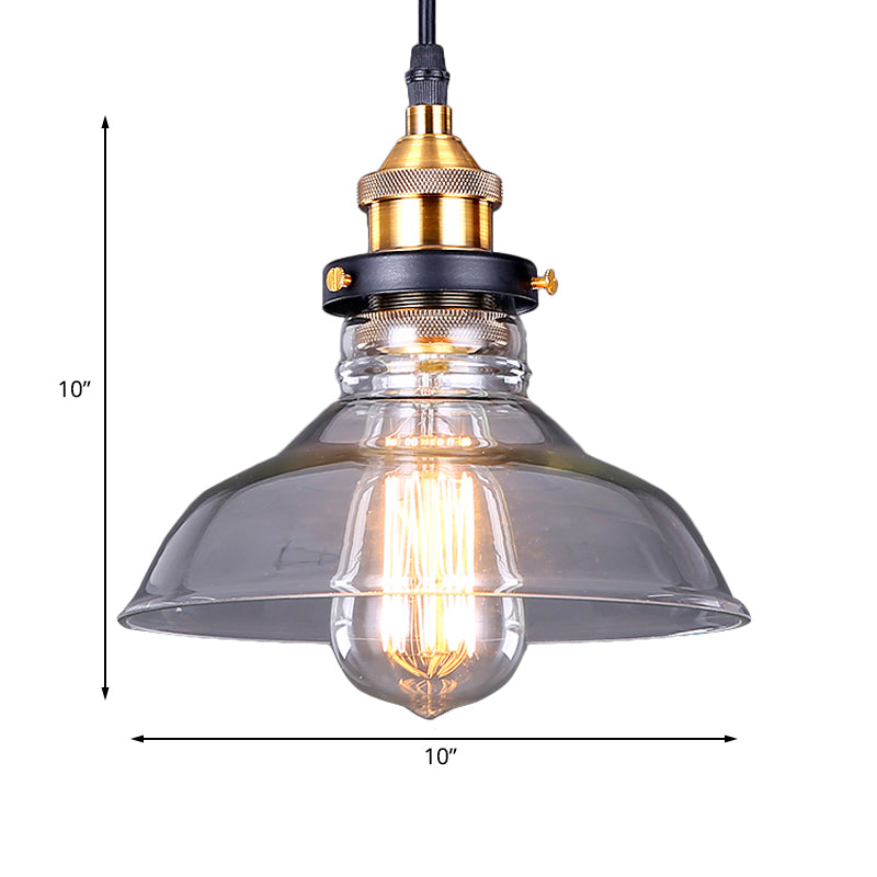 Dome Pendant Light Industrial Single-Bulb Brown/Clear Glass Hanging Lamp in Brass, 8"/10"/11" Wide Clearhalo 'Ceiling Lights' 'Glass shade' 'Glass' 'Industrial Pendants' 'Industrial' 'Middle Century Pendants' 'Pendant Lights' 'Pendants' 'Tiffany' Lighting' 135871