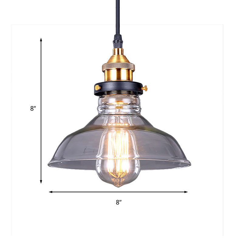 Dome Pendant Light Industrial Single-Bulb Brown/Clear Glass Hanging Lamp in Brass, 8"/10"/11" Wide Clearhalo 'Ceiling Lights' 'Glass shade' 'Glass' 'Industrial Pendants' 'Industrial' 'Middle Century Pendants' 'Pendant Lights' 'Pendants' 'Tiffany' Lighting' 135872