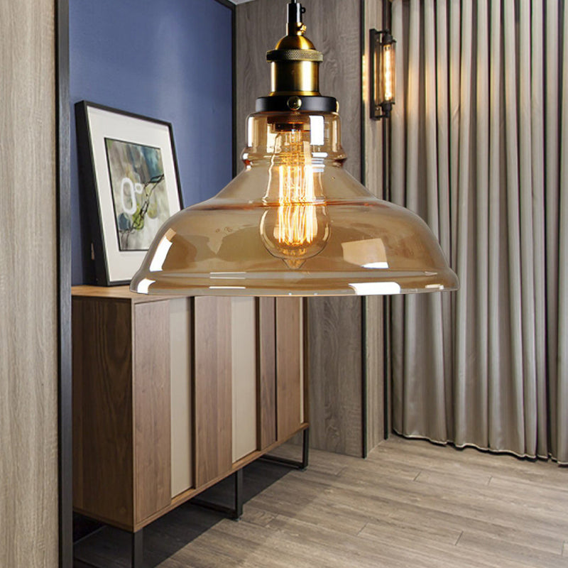 Dome Pendant Light Industrial Single-Bulb Brown/Clear Glass Hanging Lamp in Brass, 8"/10"/11" Wide Clearhalo 'Ceiling Lights' 'Glass shade' 'Glass' 'Industrial Pendants' 'Industrial' 'Middle Century Pendants' 'Pendant Lights' 'Pendants' 'Tiffany' Lighting' 135876