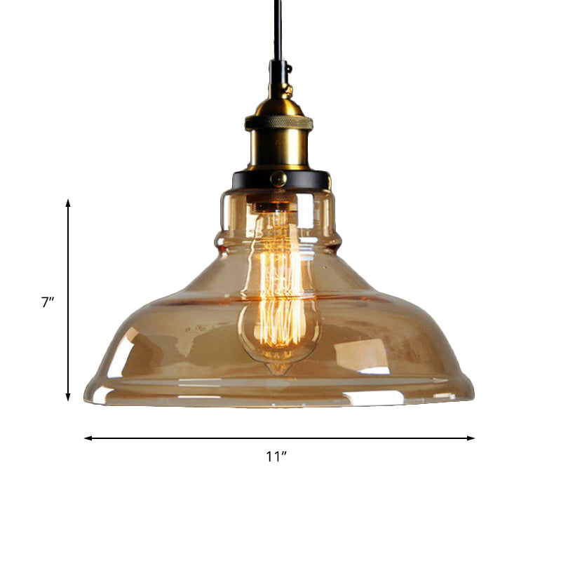 Dome Pendant Light Industrial Single-Bulb Brown/Clear Glass Hanging Lamp in Brass, 8"/10"/11" Wide Clearhalo 'Ceiling Lights' 'Glass shade' 'Glass' 'Industrial Pendants' 'Industrial' 'Middle Century Pendants' 'Pendant Lights' 'Pendants' 'Tiffany' Lighting' 135878