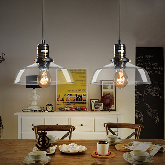 Single Light Hanging Ceiling Light with Barn Shade Clear/Brown Glass Industrial Dining Room Pendant Lighting Clear Clearhalo 'Ceiling Lights' 'Glass shade' 'Glass' 'Industrial Pendants' 'Industrial' 'Middle Century Pendants' 'Pendant Lights' 'Pendants' 'Tiffany' Lighting' 135879
