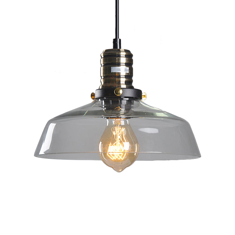 Single Light Hanging Ceiling Light with Barn Shade Clear/Brown Glass Industrial Dining Room Pendant Lighting Clearhalo 'Ceiling Lights' 'Glass shade' 'Glass' 'Industrial Pendants' 'Industrial' 'Middle Century Pendants' 'Pendant Lights' 'Pendants' 'Tiffany' Lighting' 135881