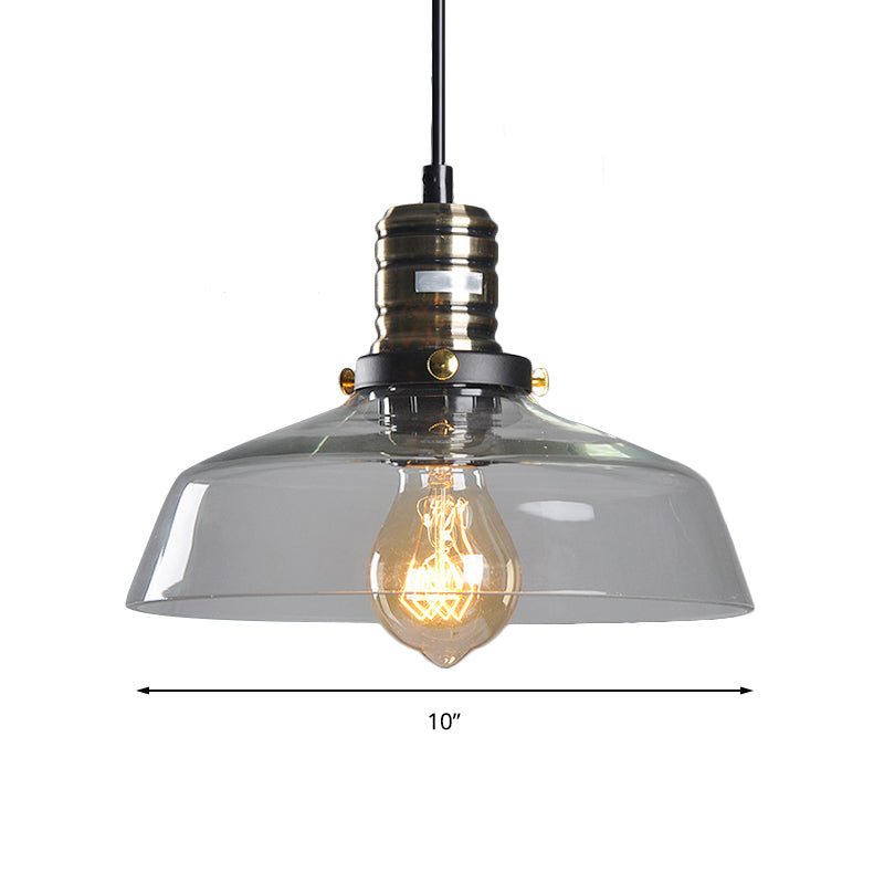 Single Light Hanging Ceiling Light with Barn Shade Clear/Brown Glass Industrial Dining Room Pendant Lighting Clearhalo 'Ceiling Lights' 'Glass shade' 'Glass' 'Industrial Pendants' 'Industrial' 'Middle Century Pendants' 'Pendant Lights' 'Pendants' 'Tiffany' Lighting' 135882
