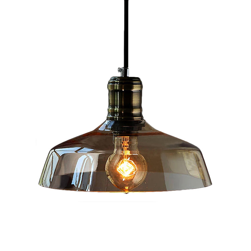 Single Light Hanging Ceiling Light with Barn Shade Clear/Brown Glass Industrial Dining Room Pendant Lighting Clearhalo 'Ceiling Lights' 'Glass shade' 'Glass' 'Industrial Pendants' 'Industrial' 'Middle Century Pendants' 'Pendant Lights' 'Pendants' 'Tiffany' Lighting' 135884
