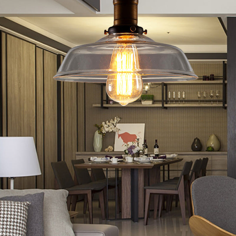 Bronze/Brass 1 Light Pendant Ceiling Light Antique Clear Glass Barn Hanging Lamp for Dining Room Bronze Clearhalo 'Ceiling Lights' 'Glass shade' 'Glass' 'Industrial Pendants' 'Industrial' 'Middle Century Pendants' 'Pendant Lights' 'Pendants' 'Tiffany' Lighting' 135892