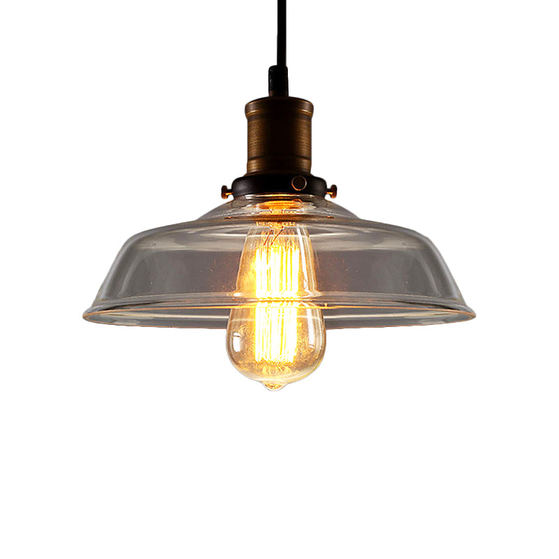 Bronze/Brass 1 Light Pendant Ceiling Light Antique Clear Glass Barn Hanging Lamp for Dining Room Clearhalo 'Ceiling Lights' 'Glass shade' 'Glass' 'Industrial Pendants' 'Industrial' 'Middle Century Pendants' 'Pendant Lights' 'Pendants' 'Tiffany' Lighting' 135894